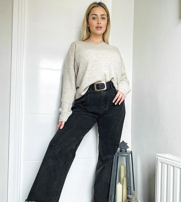 Vero Moda Curve V-neck Sweater In Stone-white