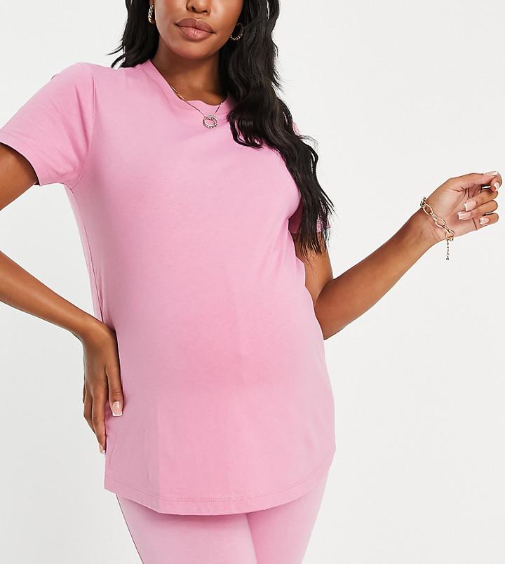 Asos Design Maternity Ultimate T-shirt With Crew Neck In Organic Cotton Blend In Pink