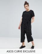 Asos Curve Polka Dot Jumpsuit With Short Sleeve - Multi