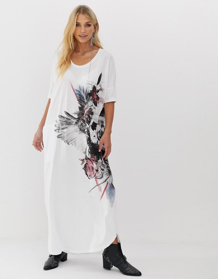 Religion Maxi T-shirt Dress With Thigh Split And Pockets - White
