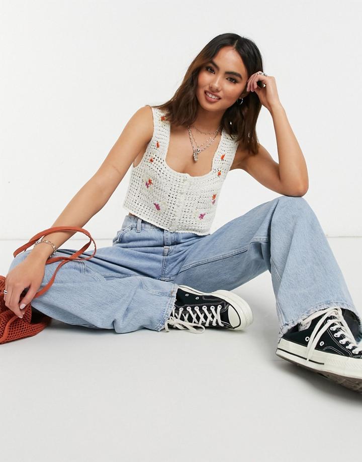 Free People Wildflowers Cropped Cardigan With Flower Detail-multi