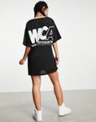 Asos Weekend Collective Airtex Mesh Mini Dress With Logo-black
