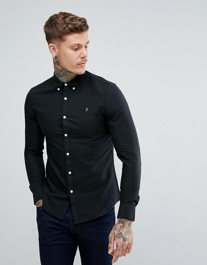 Farah Brewer Slim Fit Oxford Shirt In Black - Black