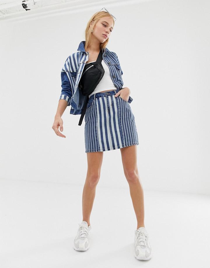 Noisy May Stripe Denim Skirt - Blue
