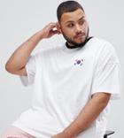 Asos Design Plus Oversized T-shirt With South Korea Flag Print And Chest Embroidery - White