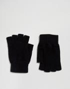 Glen Lossie Lambswool Fingerless Gloves In Black - Black