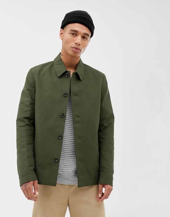 Asos Design Button Through Jacket In Khaki-green