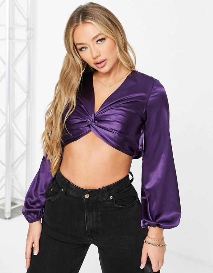 First Distraction The Label Satin Twist Top In Purple