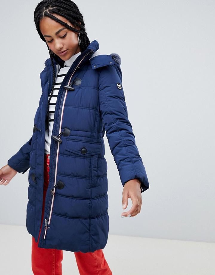 Esprit Toggle Padded Jacket With Marl Hood Lining - Navy