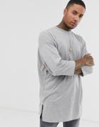 Asos Design Oversized Super Longline T-shirt With 3/4 Sleeve In Gray Marl - Gray