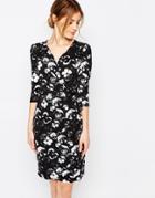 Uttam Boutique Floral Print 3/4 Sleeve Pencil Dress - Black