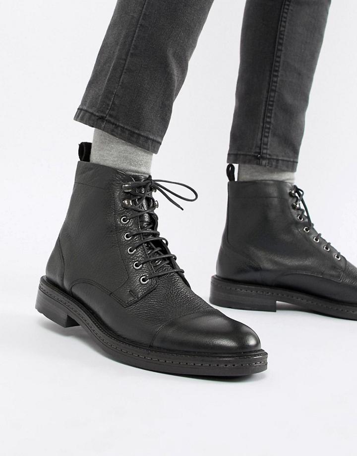 Walk London Wolf Toe Cap Lace Up Boots In Black - Black