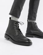 Walk London Wolf Toe Cap Lace Up Boots In Black - Black