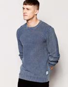 Bellfield Knit Jumper Acid Wash Cotton Textured Knit - Blue