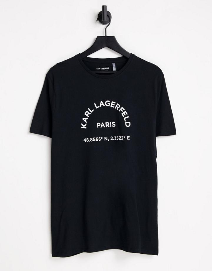 Karl Lagerfeld Latitude Logo T-shirt In Black