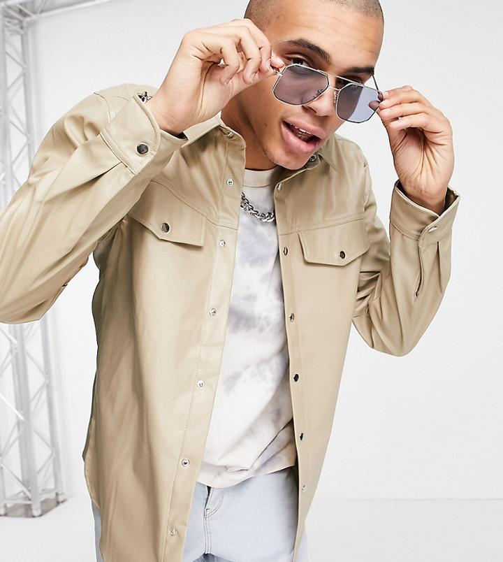 Reclaimed Vintage Inspired Leather Look Shirt In Stone-neutral