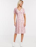 Miss Selfridge Stamp Print Midi Dress In Light Pink