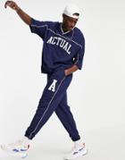 Asos Actual Oversized Sweatpants In Navy With Logo And Piping Detail - Part Of A Set