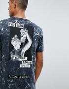Asos Design Relaxed T-shirt With Statue Back Print And Bleach Splatter - Blue