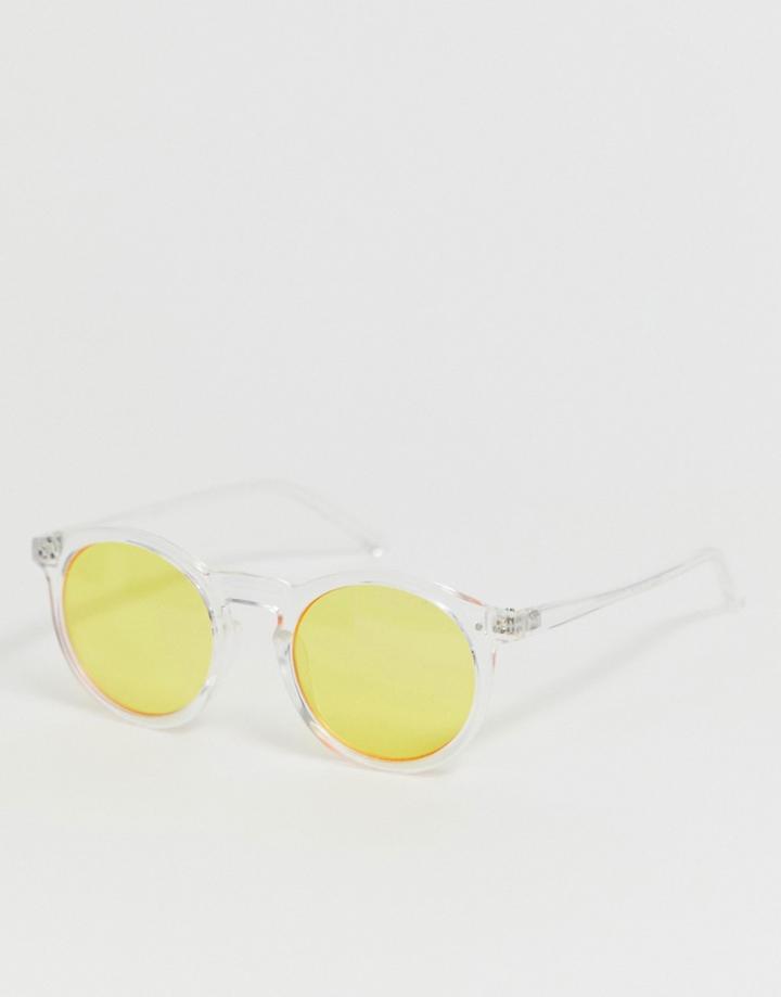Asos Design Round Sunglasses In Clear Crystal And Yellow Lenses - Yellow