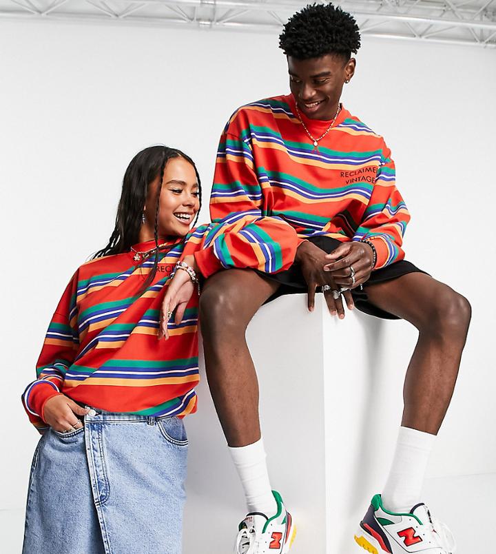 Reclaimed Vintage Inspired Unisex Stripe Sweatshirt-multi