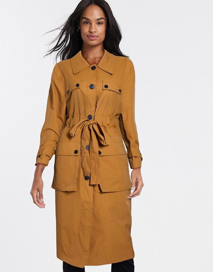 Asos Design Four Pocket Trench Coat In Ochre-neutral