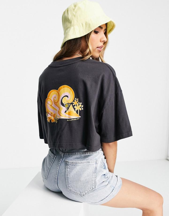 Quiksilver Maxi Cropped Back Print T-shirt In Gray