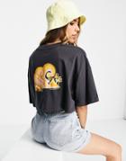 Quiksilver Maxi Cropped Back Print T-shirt In Gray
