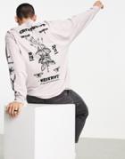 Asos Design Oversized Long Sleeve T-shirt In Pink With Botanical Back & Sleeve Prints-gray