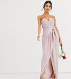 Tfnc Bridesmaid Bandeau Maxi Wrap Dress With Satin Front Detail In Taupe