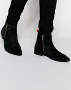 Asos Zip Boots In Black Suede With Textured Detail - Black