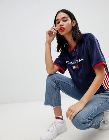 Tommy Jean 90s Capsule 5.0 Logo Crop Soccer Tee - Navy