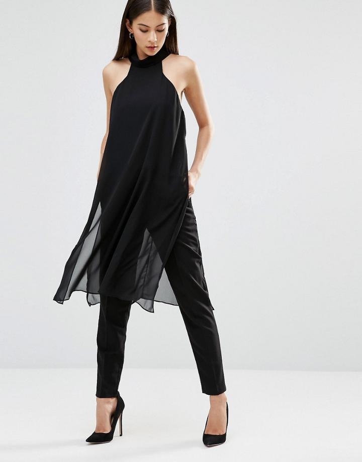 Ax Paris High Neck Chiffon Top - Black