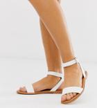 Asos Design Wide Fit Viva Flat Sandals In White - White