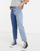 Stradivarius Organic Cotton Straight Leg Contrast Two Tone Jeans In Blue-blues