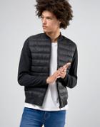 Selected Homme Plus Quilted Bomber With Contrast Jersey Sleeves - Black