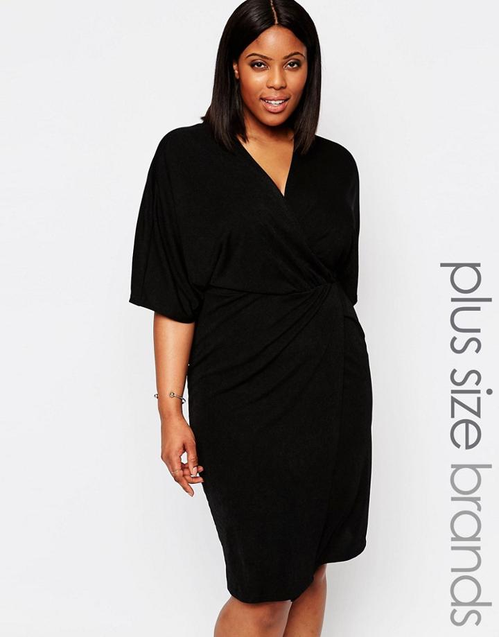 Club L Plus Midi Dress With Wrap Front - Black