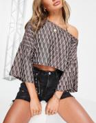 Asos Design Monogram Oversized Crop Beach Tee-brown