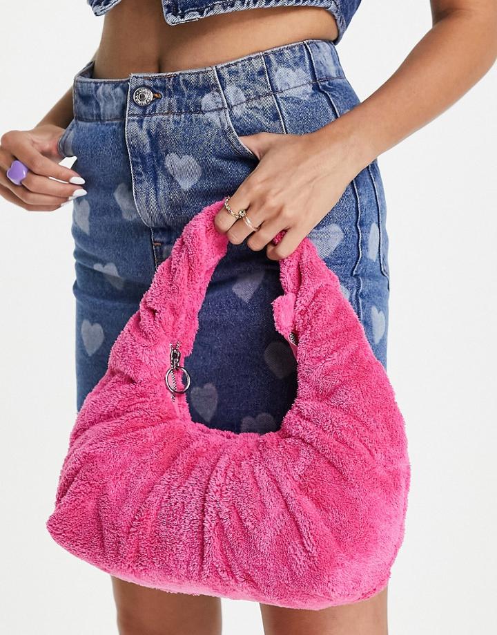 Topshop Sabrina Toweling Shoulder Bag In Pink