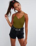 Asos Cami With Skinny Straps In Rib - Green