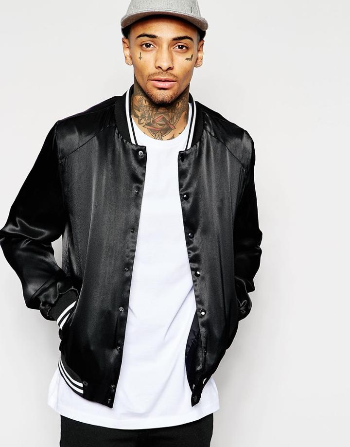 Asos Bomber Jacket With Varsity Styling - Black