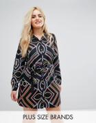 Ax Paris Plus Bright Line Print Shirt Dress - Multi