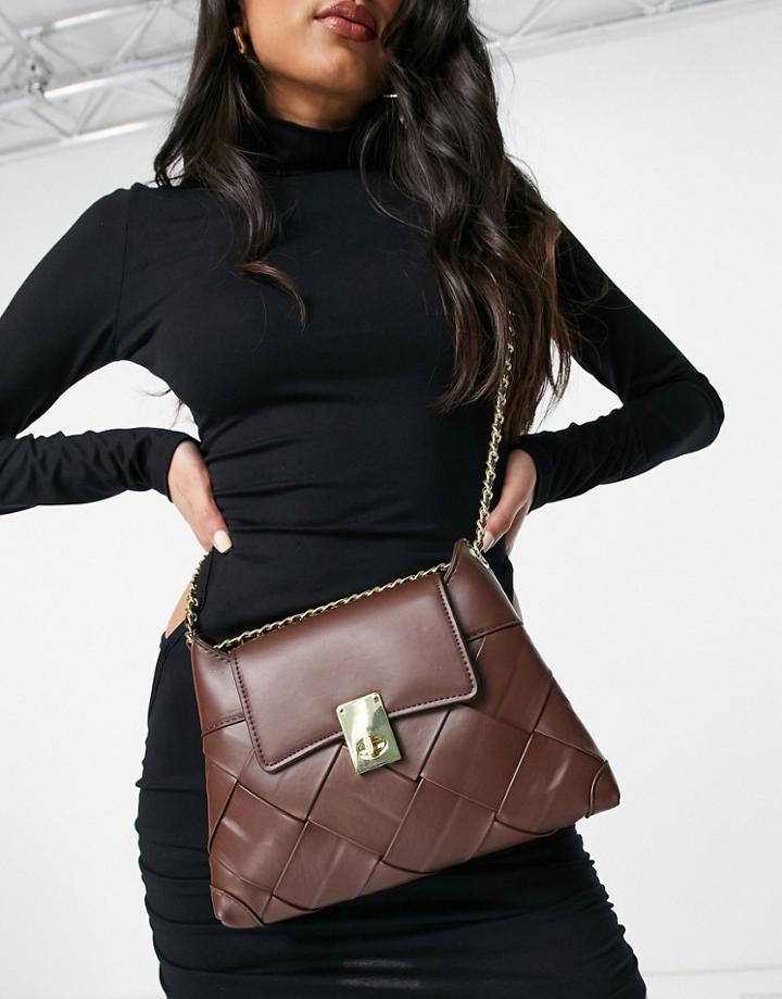 Ego Woven Cross Body Bag In Brown