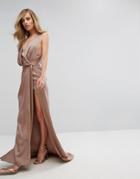Fame And Partners Wrap Maxi Gown With Fishtail - Brown