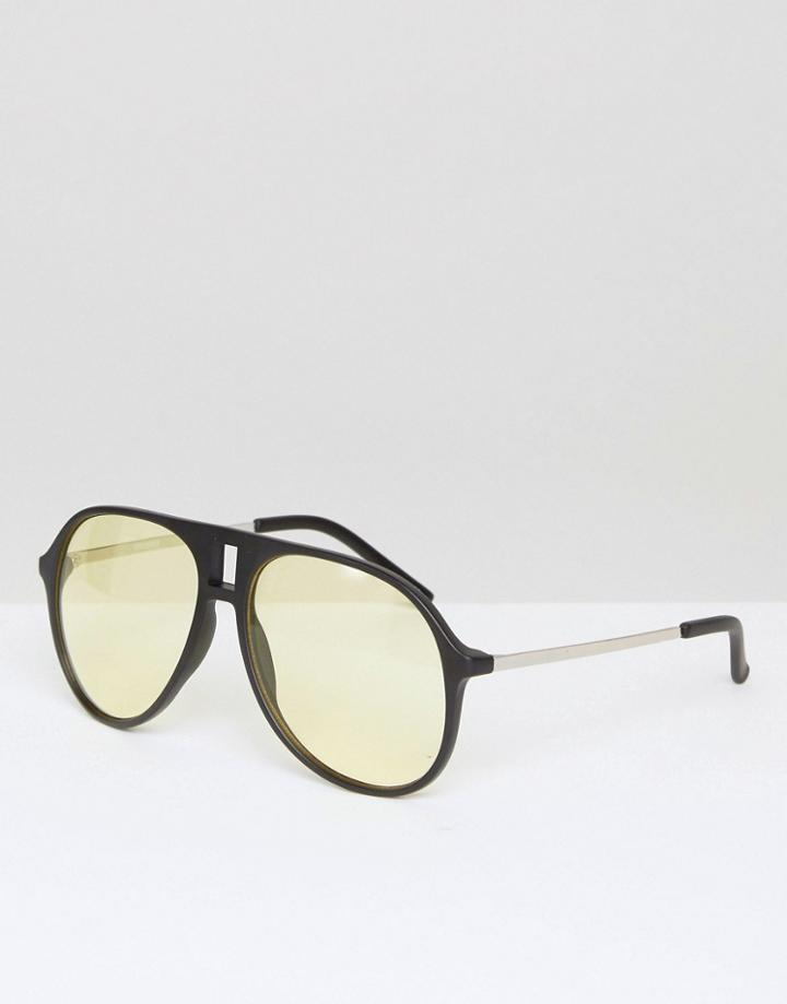 Asos Black Aviator Sunglasses With Light Yellow Lens - Black