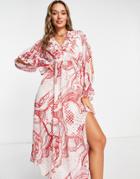 River Island Ruffle Midi Dress In Red
