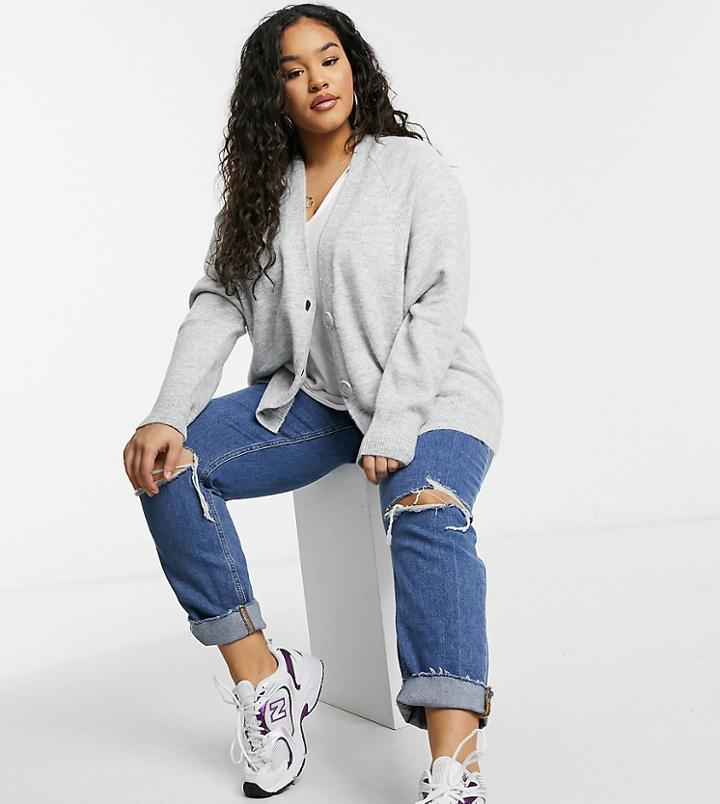 Asos Design Curve Oversized Fluffy Cardigan In Gray Heather-grey