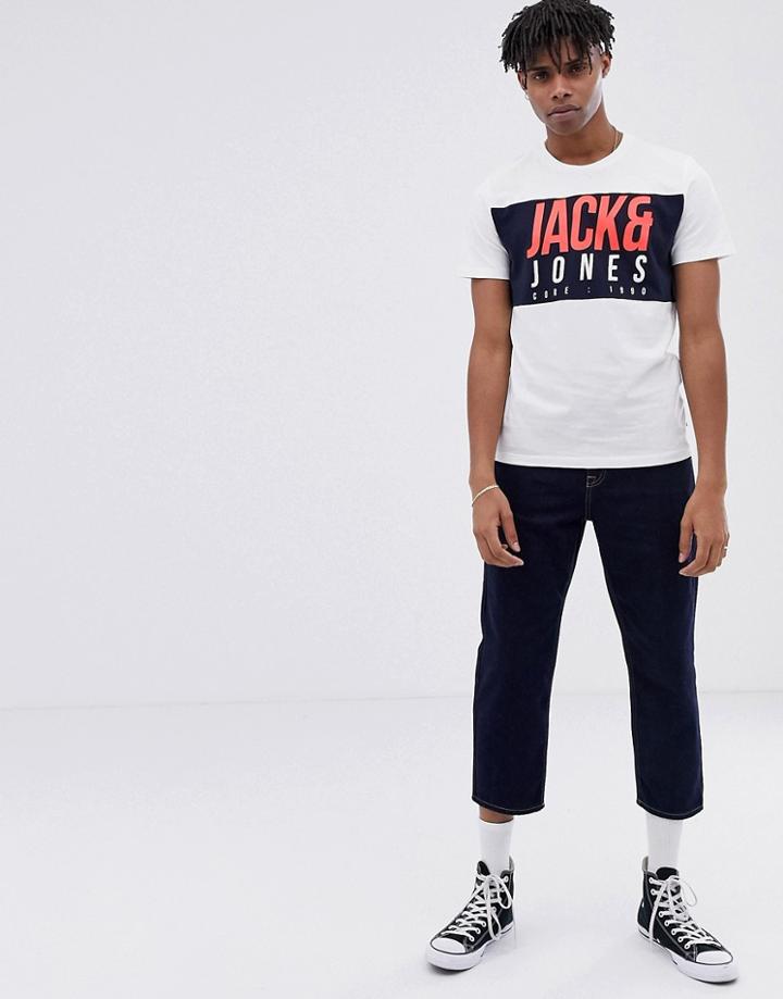 Jack & Jones Core T-shirt With Panel Branding - White