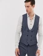 Twisted Tailor Suit Vest In Blue Pinestripe - Blue