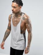 Asos Tank With Contrast Back And Raw Edge Extreme Racer Back - Gray